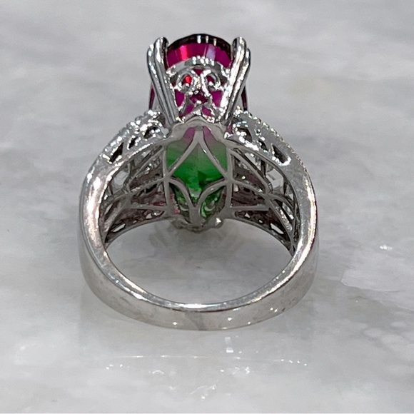 Watermelon Quartz Multigemstone 14K YG Sterling Silver Statement Ring - Picture 10 of 12